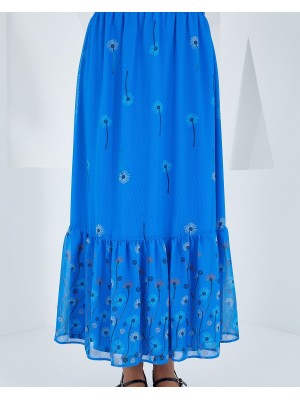 Kadın Saks Desenli Şifon Etek 8010