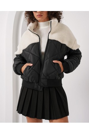 5195 Kapitone Şişme Mont - Ekru