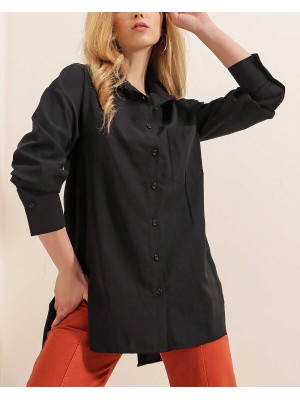 3952 Arkası Düğmeli Boyfriend Gömlek - Siyah