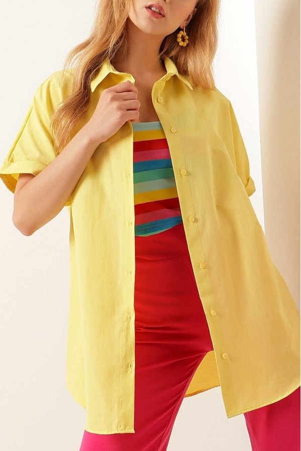 20120 Oversize Kısa Kollu Gömlek - Sarı