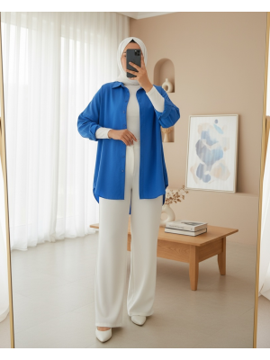 3900 Oversize Uzun Basic Gömlek - B.Mavi