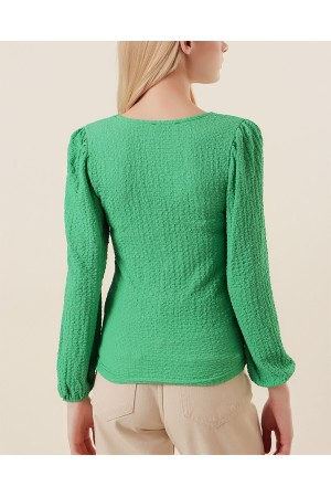 0442 Uzun Kollu Bluz - Yeşil