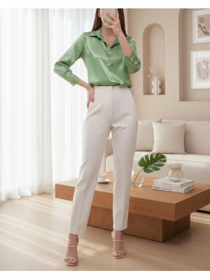 3964 Hafif Dökümlü Saten Gömlek - Y.Yeşil