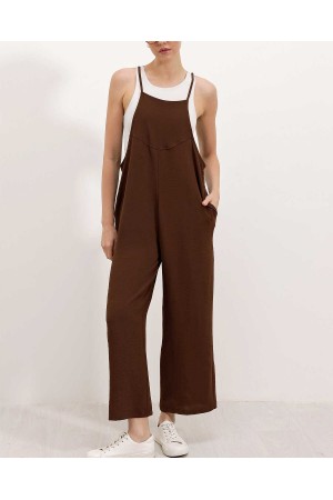 7019 Askılı Bahçivan Tulum - Kahverengi