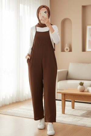 7019 Askılı Bahçivan Tulum - Kahverengi