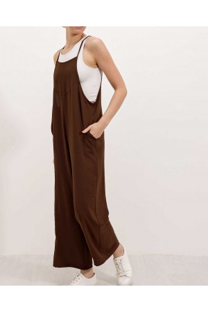 7019 Askılı Bahçivan Tulum - Kahverengi