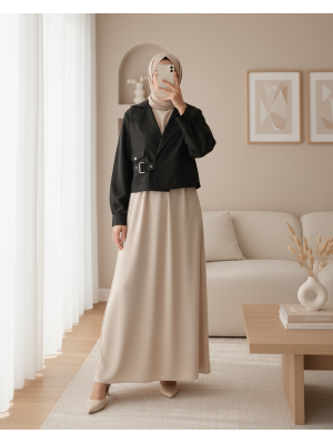 0712 Kruvaze Yaka Kısa Trençkot - Siyah