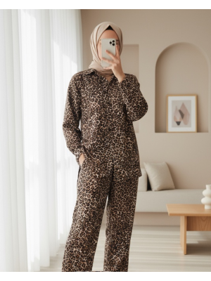 6699 Leopar Desenli Alt Üst Takım - C. Kahverengi