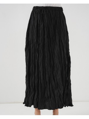Kadın Uzun Kırışık Etek 8042 - Siyah