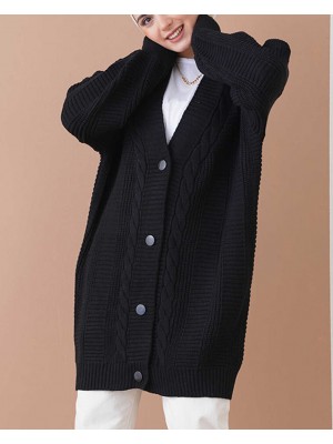 15768 Tesettür Triko Hırka - Siyah