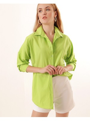 3900 Oversize Uzun Basic Gömlek - Çağla