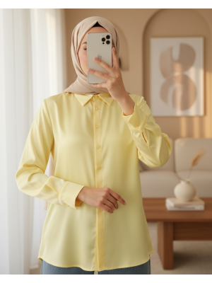 3964 Hafif Dökümlü Saten Gömlek - B.Sarı