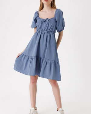 2351 Kloş Poplin Elbise - İndigo