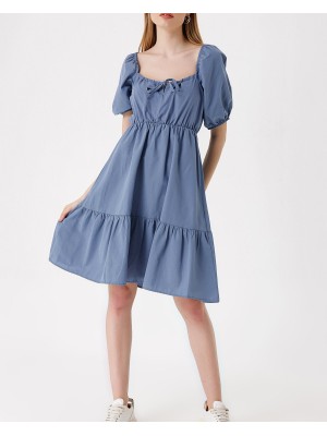 2351 Kloş Poplin Elbise - İndigo