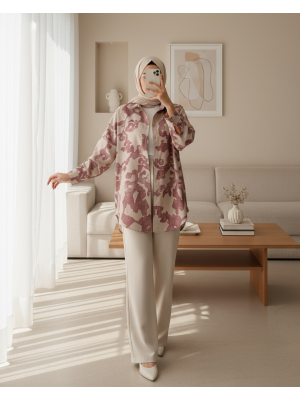 3900 Oversize Uzun Basic Gömlek - D.Gül Kurusu