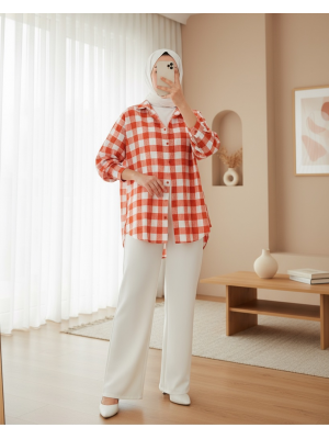 3900 Oversize Uzun Basic Gömlek - Taba