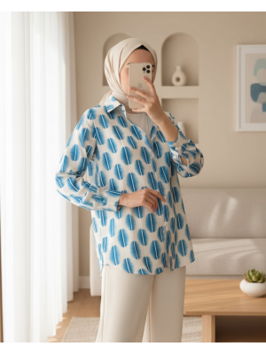 3964 Hafif Dökümlü Saten Gömlek - B.Mavi