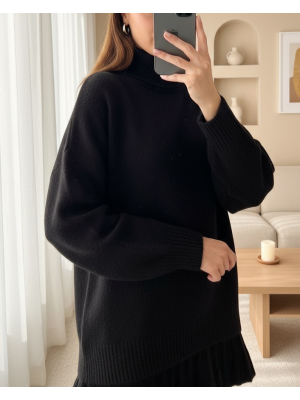 15891 Kazak Etek Triko İkili Takım - Siyah