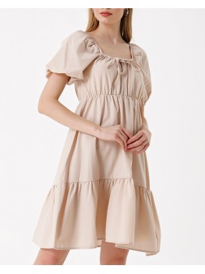 2351 Kloş Poplin Elbise - Bej