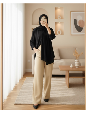 103901 Oversize Basic Tesettür Gömlek - Siyah