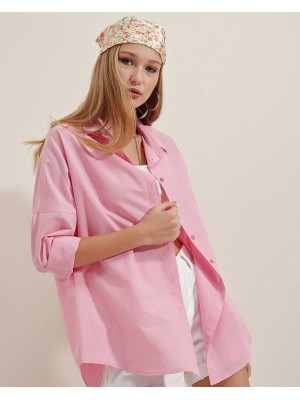 3900 Oversize Uzun Basic Gömlek - Pembe