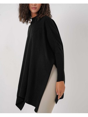 15783 Yırtmaçlı Panço Kazak - Siyah