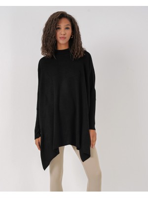 15783 Yırtmaçlı Panço Kazak - Siyah