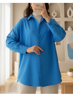 103901 Oversize Basic Tesettür Gömlek - Saks