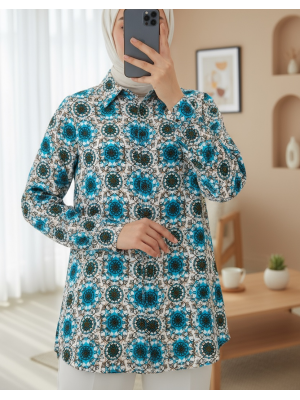 3721 Grafik Desenli Gömlek - B.Mavi