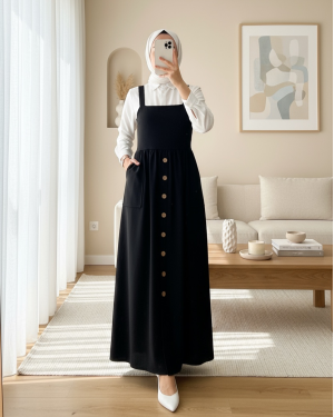 2490 Uzun Salopet Elbise - Siyah