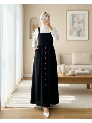 2490 Uzun Salopet Elbise - Siyah