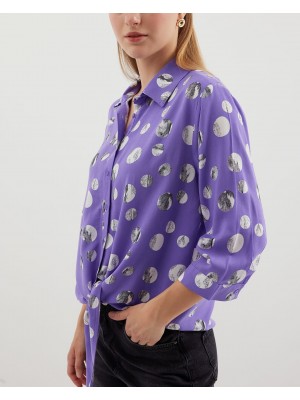 20243 Önü Bağlamalı Desenli Gömlek - Lila