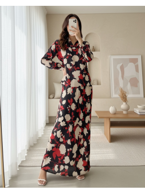 8018 Desenli Saten İkili Takım - Bej