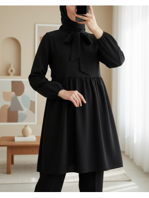 Kadın Siyah Örme Pantolon Tunik Alt Üst Takım 6654