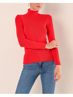 15825 Boğazlı Triko Kazak - Kırmızı