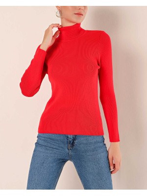 15825 Boğazlı Triko Kazak - Kırmızı