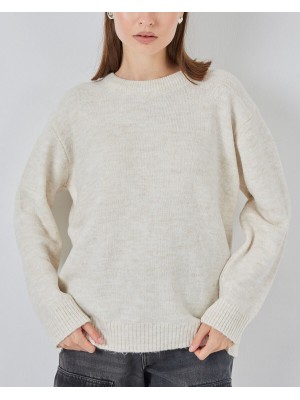 15895 Oversize Düz Krem Triko Kazak