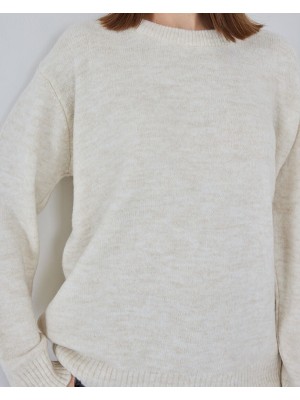 15895 Oversize Düz Krem Triko Kazak
