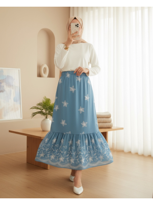 8010 Desenli Şifon Etek - İndigo