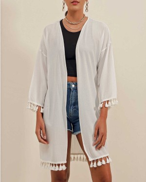 5833 Fırfırlı Kimono - Beyaz