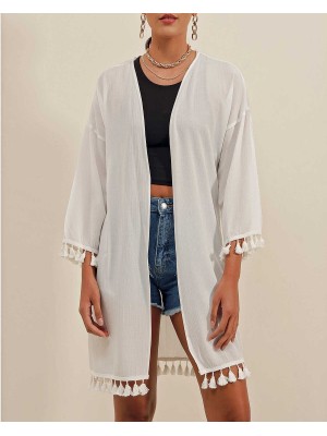 5833 Fırfırlı Kimono - Beyaz
