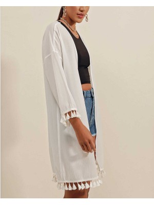 5833 Fırfırlı Kimono - Beyaz
