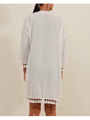 5833 Fırfırlı Kimono - Beyaz