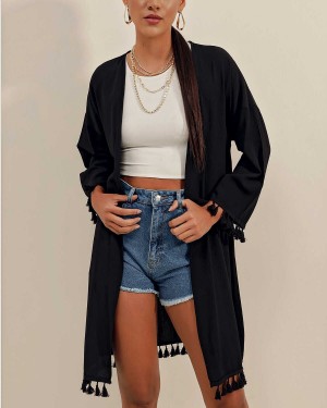 5833 Fırfırlı Kimono - Siyah