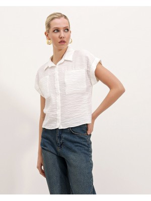 20198 Çift Cepli Kısa Kol Gömlek - Beyaz