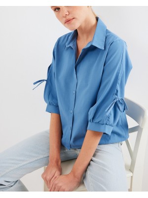 20246 Kol Detaylı Crop Gömlek - İndigo