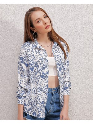 3721 Grafik Desenli Gömlek - Açık Mavi