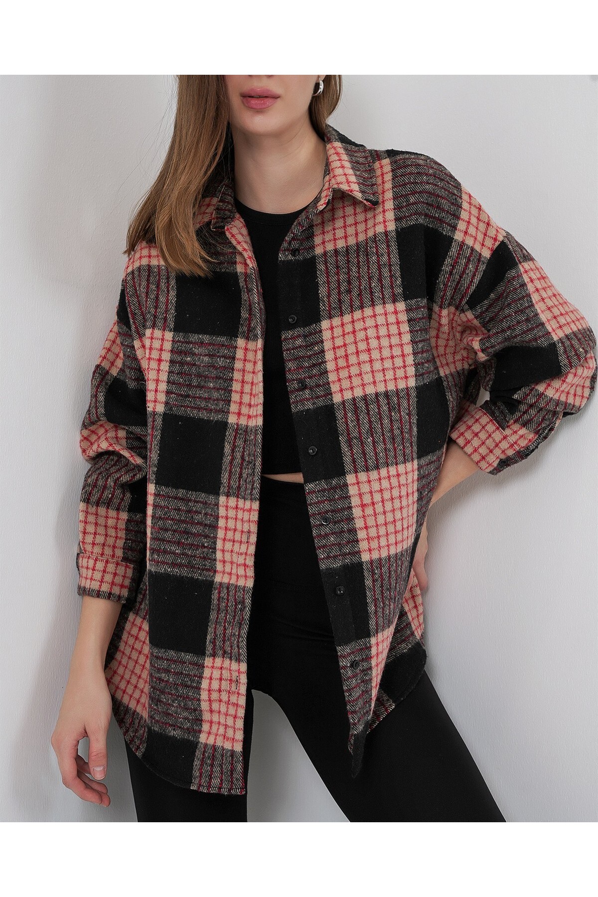 Women's Plaid Pattern Oversize Lumberjack Shirt 3854 A.Pudra