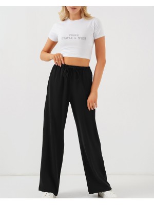 Kadın Yüksek Bel Bol Paça Pantolon - Siyah