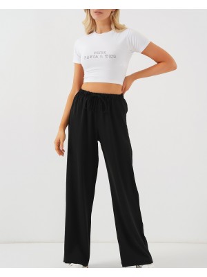 Kadın Yüksek Bel Bol Paça Pantolon - Siyah